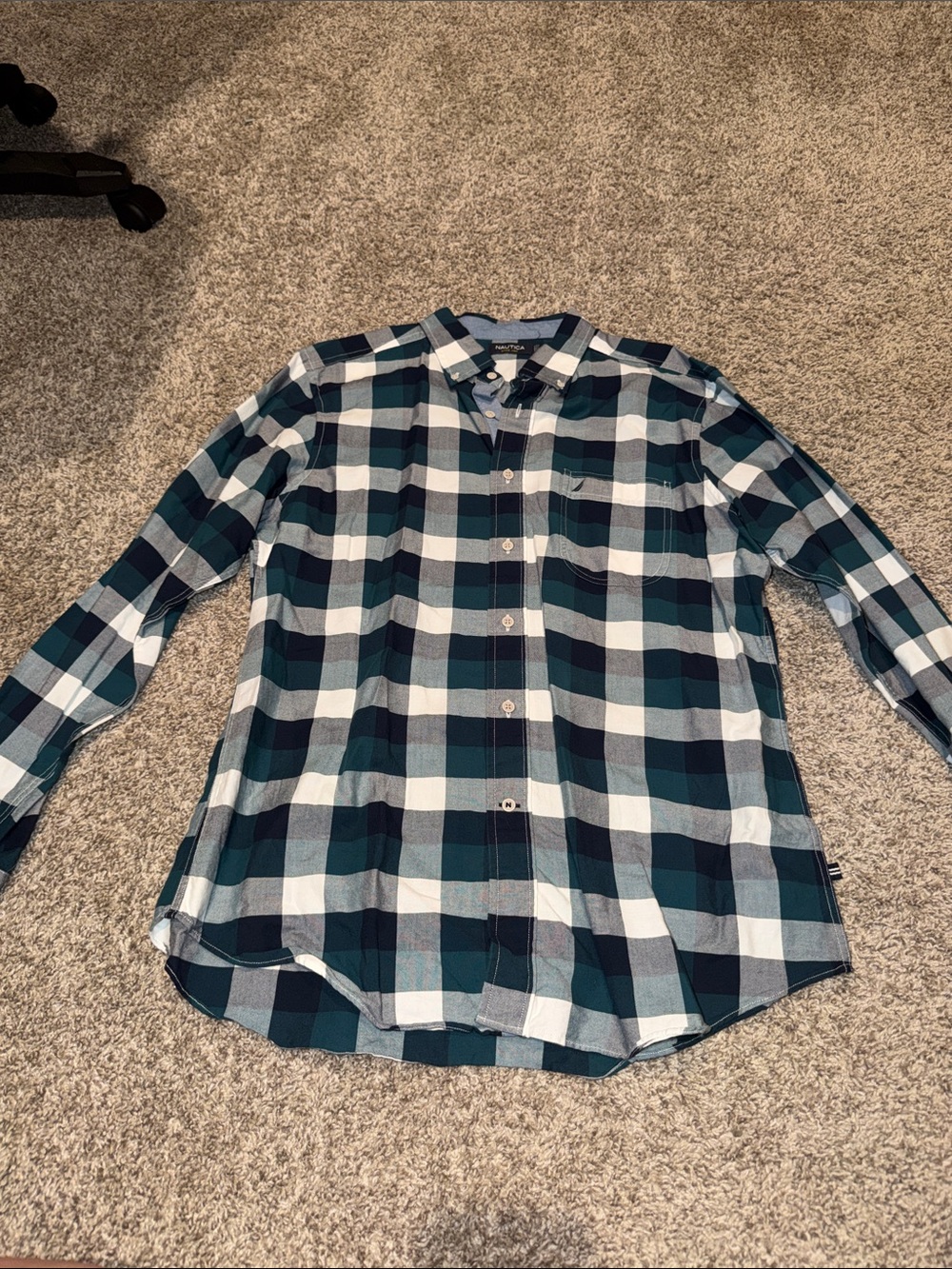 Nautica Green & White Plaid Button-Up Shirt